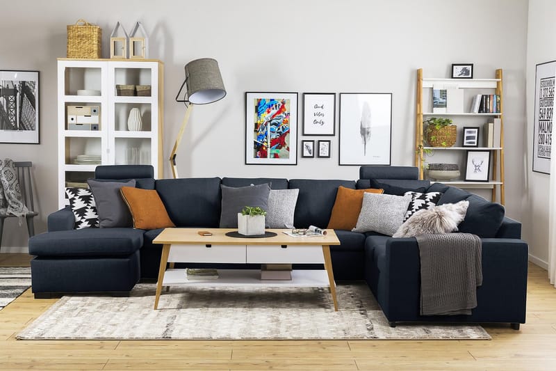 Crazy 6-sits Vänstervänd U-formad X-Large Hörnsoffa med divan i Tyg - Blå - Möbler - Soffa - Hörnsoffa - Hörnsoffa med divan