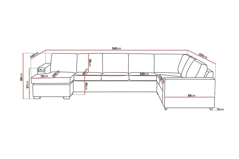 Crazy 6-sits Vänstervänd U-formad X-Large Hörnsoffa med divan i Tyg - Blå - Möbler - Soffa - Hörnsoffa - Hörnsoffa med divan