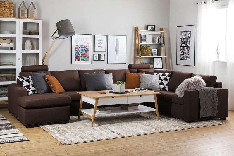 Crazy 6-sits Vänstervänd U-formad X-Large Hörnsoffa med divan i Tyg - Brun - Möbler - Soffa - Hörnsoffa - Hörnsoffa med divan
