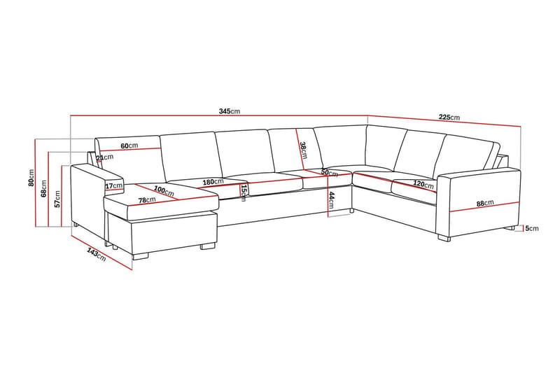 Crazy 6-sits Vänstervänd U-formad X-Large Hörnsoffa med divan i Tyg - Brun - Möbler - Soffa - Hörnsoffa - Hörnsoffa med divan