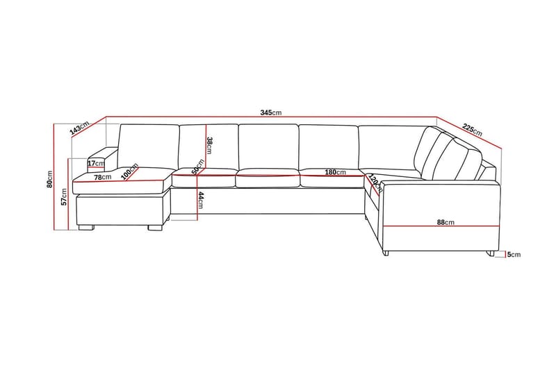 Crazy 6-sits Vänstervänd U-formad X-Large Hörnsoffa med divan i Tyg - Grå - Möbler - Soffa - Hörnsoffa - Hörnsoffa med divan