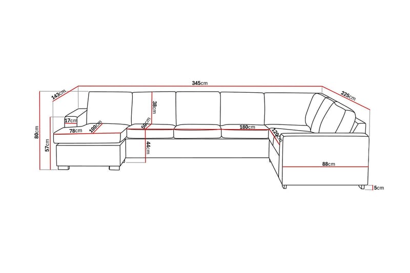 Crazy 6-sits Vänstervänd U-formad X-Large Hörnsoffa med divan i Tyg - Grå - Möbler - Soffa - Hörnsoffa - Hörnsoffa med divan