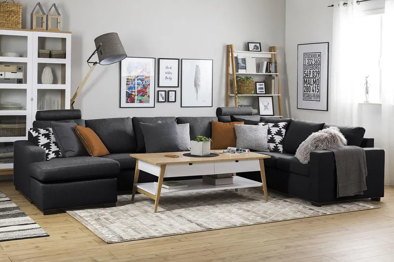 Crazy 6-sits Vänstervänd U-formad X-Large Hörnsoffa med divan i Tyg - Mörkgrå - Möbler - Soffa - Hörnsoffa - Hörnsoffa med divan