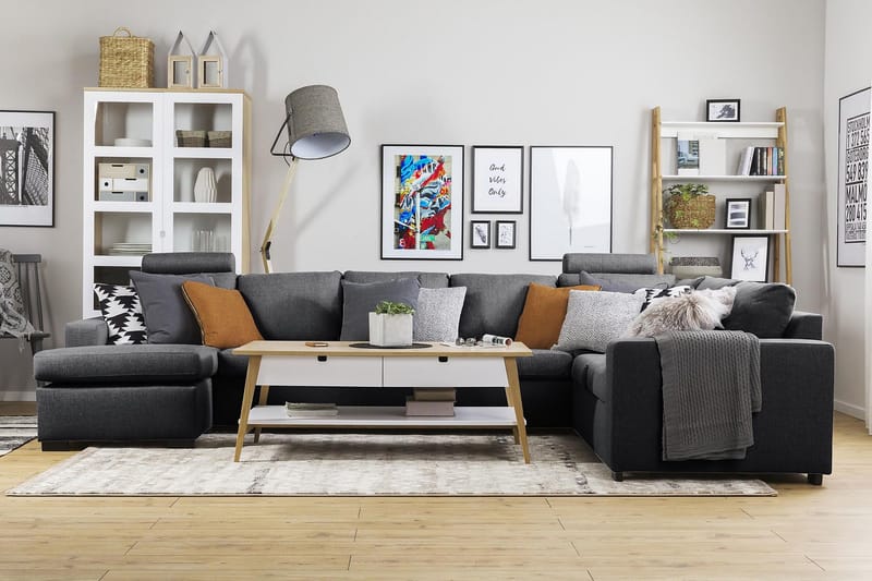 Crazy 6-sits Vänstervänd U-formad X-Large Hörnsoffa med divan i Tyg - Mörkgrå - Möbler - Soffa - Hörnsoffa - Hörnsoffa med divan