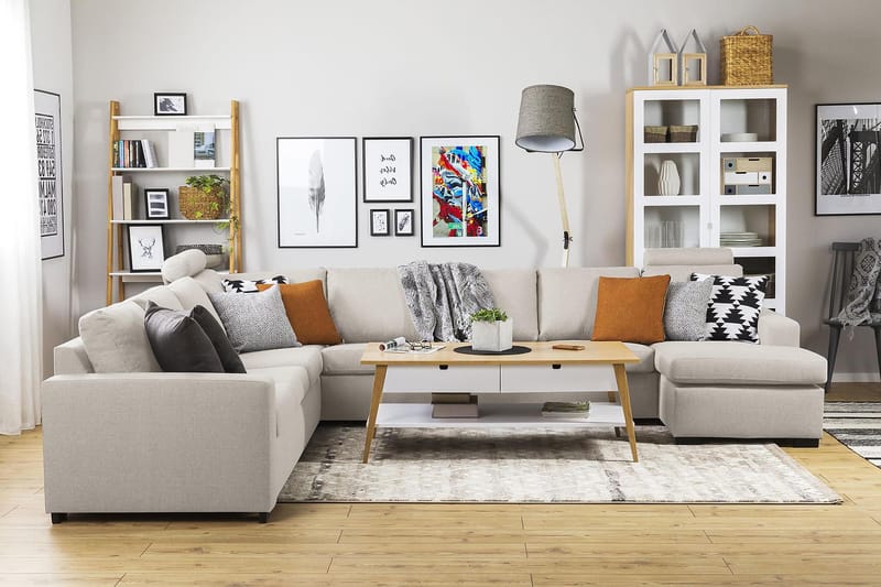 Crazy 7-sits Högervänd U-formad XX-Large Hörnsoffa med divan i Tyg - Beige - Möbler - Soffa - Hörnsoffa - Hörnsoffa med divan