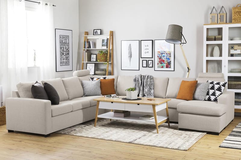 Crazy 7-sits Högervänd U-formad XX-Large Hörnsoffa med divan i Tyg - Beige - Möbler - Soffa - Hörnsoffa - Hörnsoffa med divan