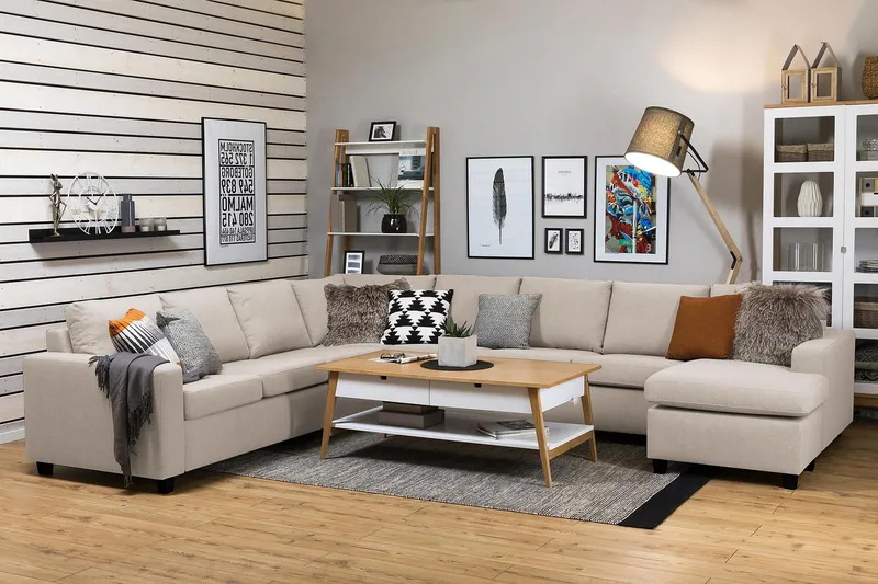 Crazy 7-sits Högervänd U-formad XX-Large Hörnsoffa med divan i Tyg - Beige - Möbler - Soffa - Hörnsoffa - Hörnsoffa med divan