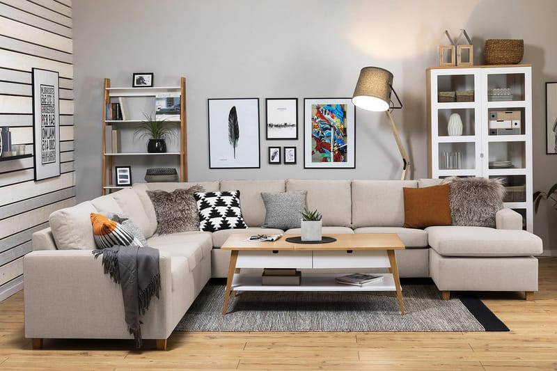 Crazy 7-sits Högervänd U-formad XX-Large Hörnsoffa med divan i Tyg - Beige - Möbler - Soffa - Hörnsoffa - Hörnsoffa med divan