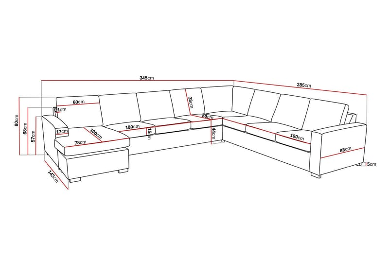 Crazy 7-sits Högervänd U-formad XX-Large Hörnsoffa med divan i Tyg - Beige - Möbler - Soffa - Hörnsoffa - Hörnsoffa med divan