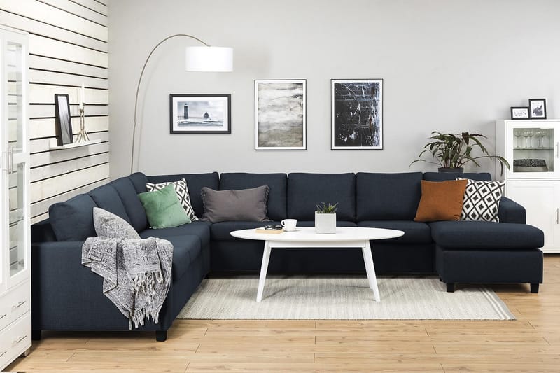 Crazy 7-sits Högervänd U-formad XX-Large Hörnsoffa med divan i Tyg - Blå - Möbler - Soffa - Hörnsoffa - Hörnsoffa med divan