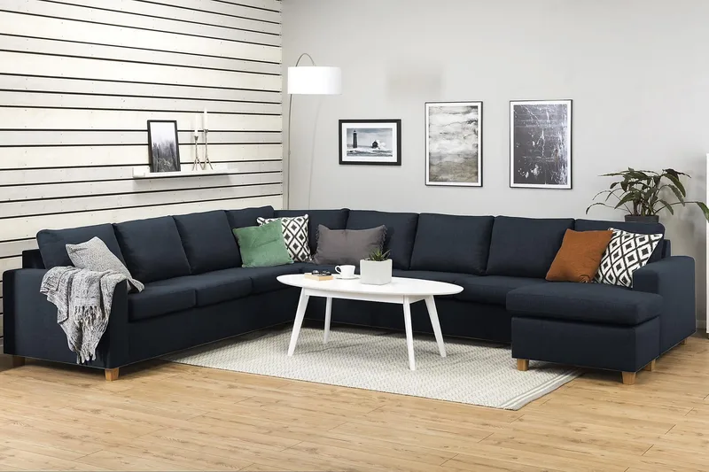 Crazy 7-sits Högervänd U-formad XX-Large Hörnsoffa med divan i Tyg - Blå - Möbler - Soffa - Hörnsoffa - Hörnsoffa med divan