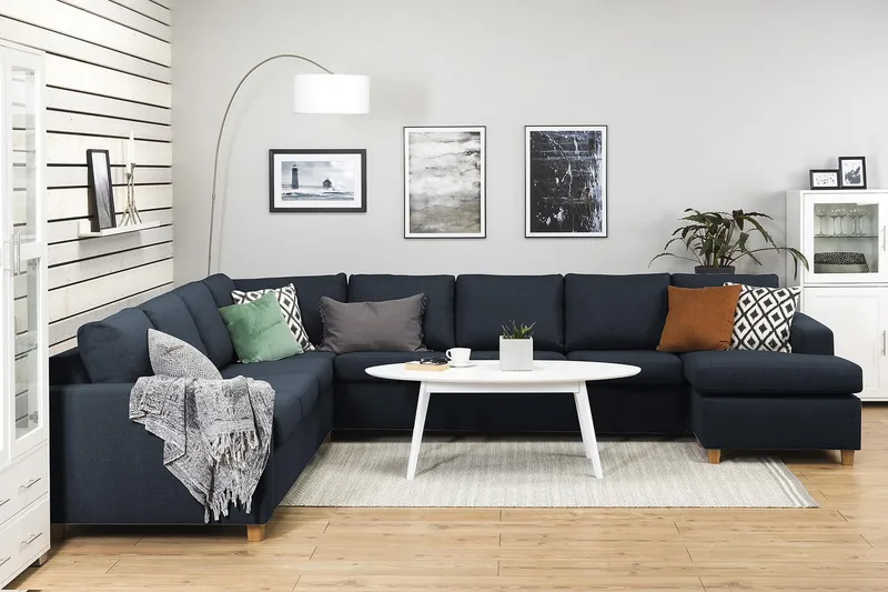 Crazy 7-sits Högervänd U-formad XX-Large Hörnsoffa med divan i Tyg - Blå - Möbler - Soffa - Hörnsoffa - Hörnsoffa med divan