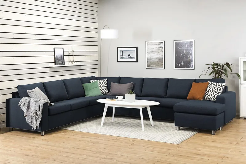 Crazy 7-sits Högervänd U-formad XX-Large Hörnsoffa med divan i Tyg - Blå - Möbler - Soffa - Hörnsoffa - Hörnsoffa med divan