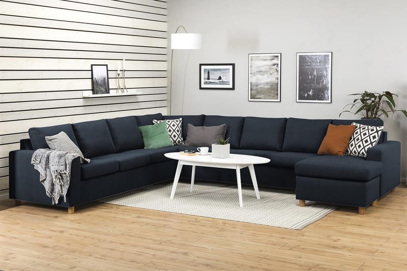 Crazy 7-sits Högervänd U-formad XX-Large Hörnsoffa med divan i Tyg - Blå - Möbler - Soffa - Hörnsoffa - Hörnsoffa med divan