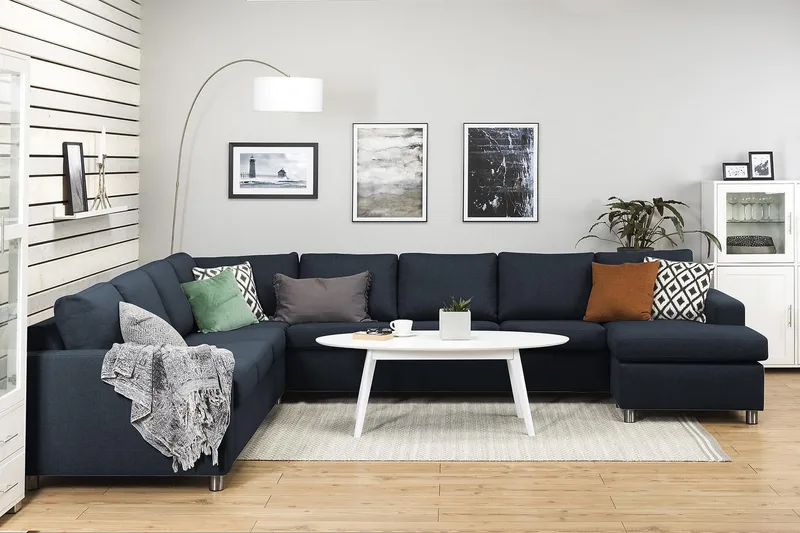 Crazy 7-sits Högervänd U-formad XX-Large Hörnsoffa med divan i Tyg - Blå - Möbler - Soffa - Hörnsoffa - Hörnsoffa med divan