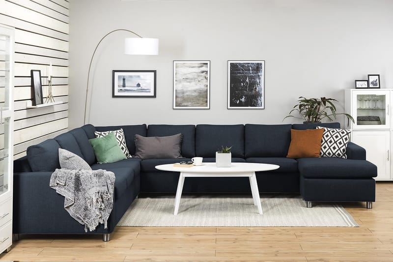 Crazy 7-sits Högervänd U-formad XX-Large Hörnsoffa med divan i Tyg - Blå - Möbler - Soffa - Hörnsoffa - Hörnsoffa med divan