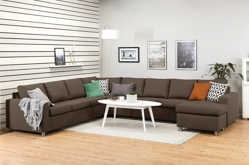 Crazy 7-sits Högervänd U-formad XX-Large Hörnsoffa med divan i Tyg - Brun - Möbler - Soffa - Hörnsoffa - Hörnsoffa med divan