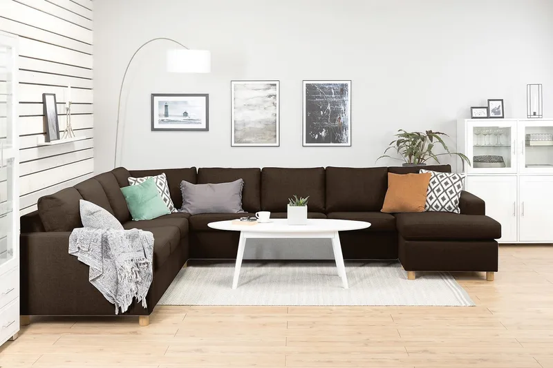 Crazy 7-sits Högervänd U-formad XX-Large Hörnsoffa med divan i Tyg - Brun - Möbler - Soffa - Hörnsoffa - Hörnsoffa med divan