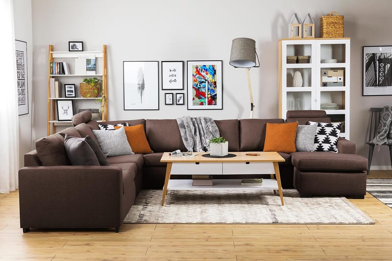 Crazy 7-sits Högervänd U-formad XX-Large Hörnsoffa med divan i Tyg - Brun - Möbler - Soffa - Hörnsoffa - Hörnsoffa med divan