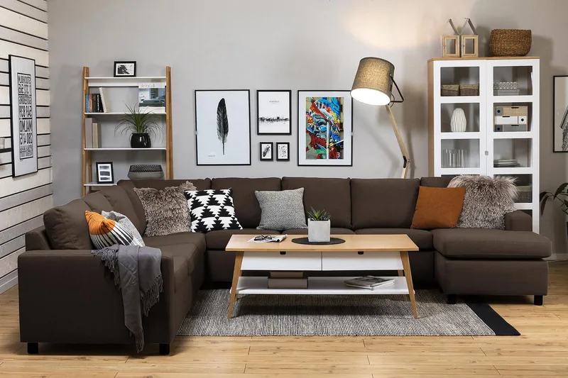 Crazy 7-sits Högervänd U-formad XX-Large Hörnsoffa med divan i Tyg - Brun - Möbler - Soffa - Hörnsoffa - Hörnsoffa med divan