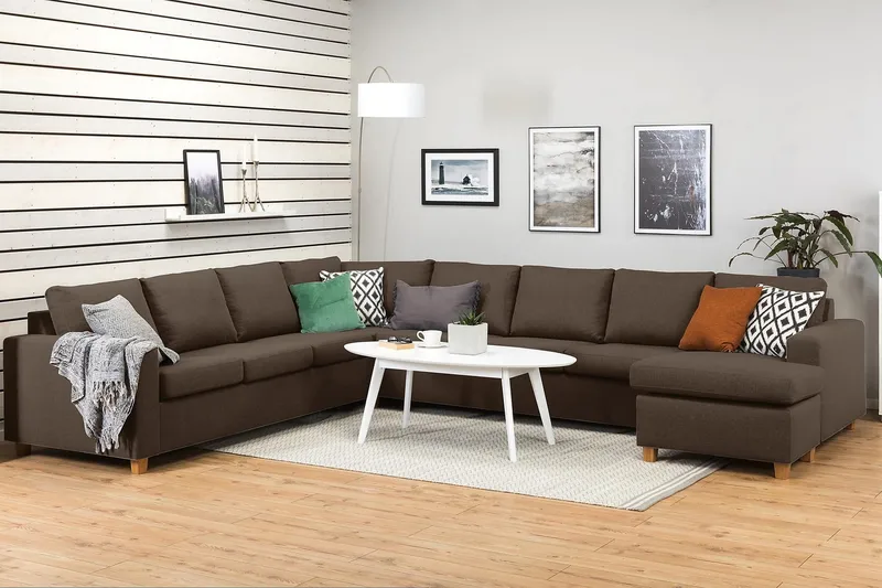 Crazy 7-sits Högerv änd U-formad XX-Large Hörnsoffa med divan i Tyg - Brun - Möbler - Soffa - Hörnsoffa - Hörnsoffa med divan