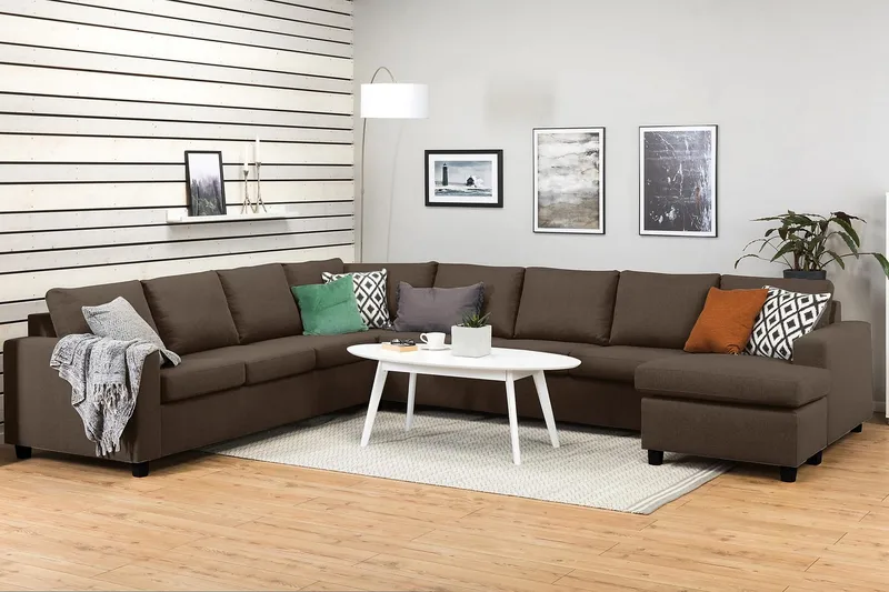 Crazy 7-sits Högervänd U-formad XX-Large Hörnsoffa med divan i Tyg - Brun - Möbler - Soffa - Hörnsoffa - Hörnsoffa med divan