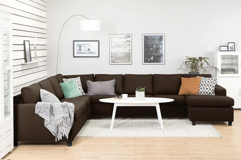 Crazy 7-sits Högervänd U-formad XX-Large Hörnsoffa med divan i Tyg - Brun - Möbler - Soffa - Hörnsoffa - Hörnsoffa med divan