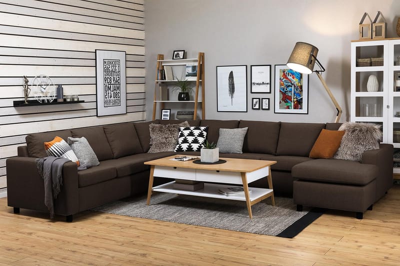 Crazy 7-sits Högervänd U-formad XX-Large Hörnsoffa med divan i Tyg - Brun - Möbler - Soffa - Hörnsoffa - Hörnsoffa med divan