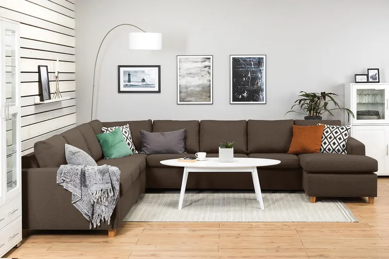 Crazy 7-sits Högervänd U-formad XX-Large Hörnsoffa med divan i Tyg - Brun - Möbler - Soffa - Hörnsoffa - Hörnsoffa med divan