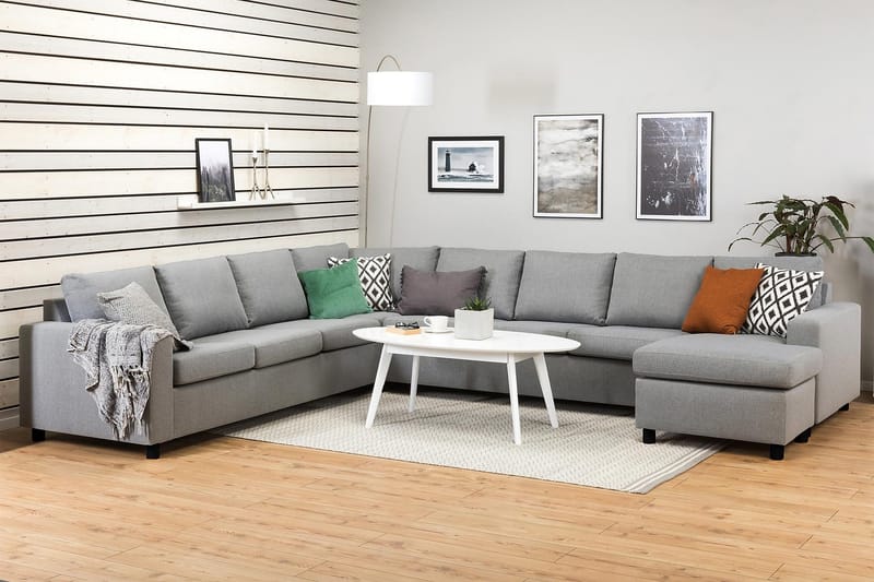 Crazy 7-sits Högervänd U-formad XX-Large Hörnsoffa med divan i Tyg - Grå - Möbler - Soffa - Hörnsoffa - Hörnsoffa med divan