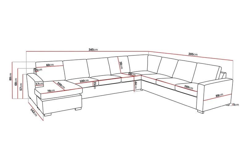 Crazy 7-sits Högervänd U-formad XX-Large Hörnsoffa med divan i Tyg - Grå - Möbler - Soffa - Hörnsoffa - Hörnsoffa med divan