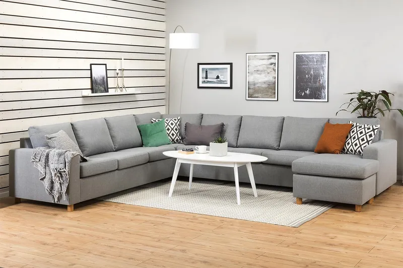 Crazy 7-sits Högervänd U-formad XX-Large Hörnsoffa med divan i Tyg - Grå - Möbler - Soffa - Hörnsoffa - Hörnsoffa med divan