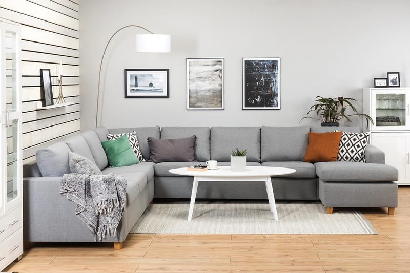 Crazy 7-sits Högervänd U-formad XX-Large Hörnsoffa med divan i Tyg - Grå - Möbler - Soffa - Hörnsoffa - Hörnsoffa med divan