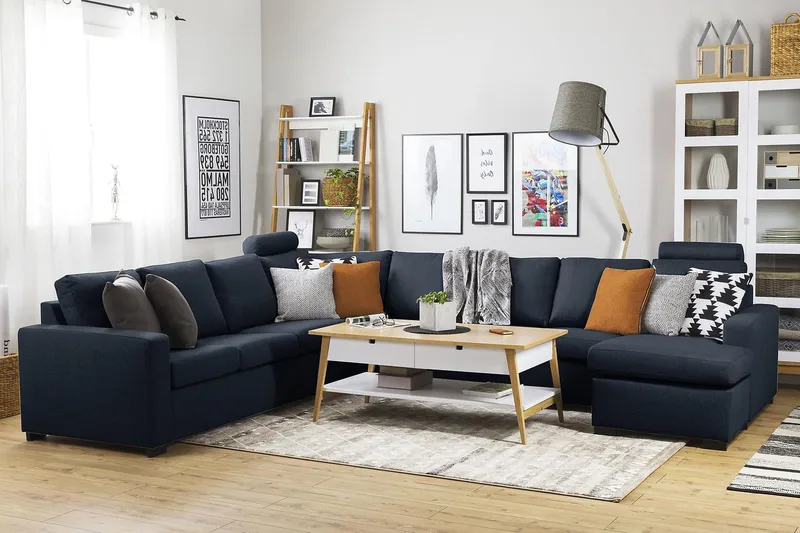 Crazy 7-sits Högervänd U-formad XX-Large Hörnsoffa med divan i Tyg - Mörkblå - Möbler - Soffa - Hörnsoffa - Hörnsoffa med divan