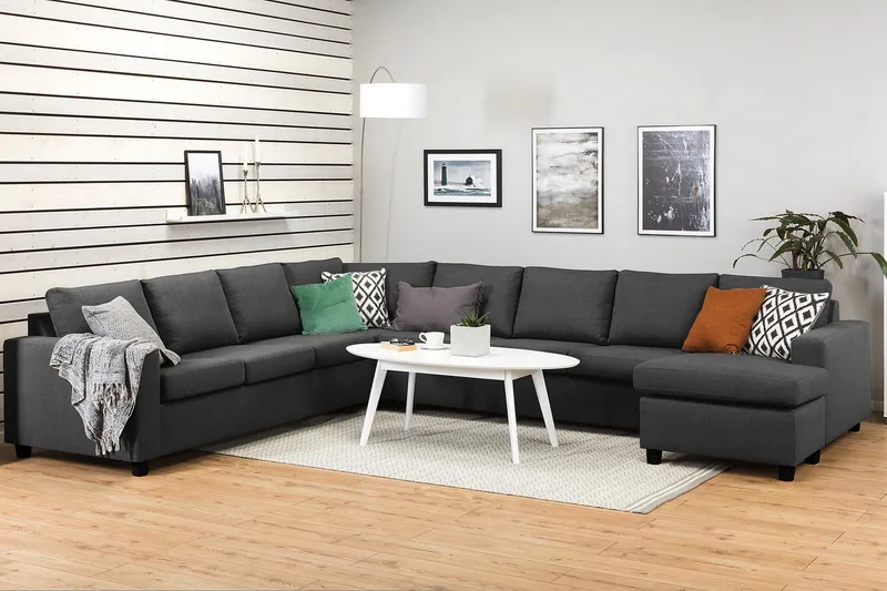 Crazy 7-sits Högervänd U-formad XX-Large Hörnsoffa med divan i Tyg - Mörkgrå - Möbler - Soffa - Hörnsoffa - Hörnsoffa med divan