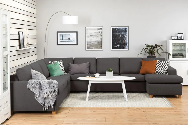 Crazy 7-sits Högervänd U-formad XX-Large Hörnsoffa med divan i Tyg - Mörkgrå - Möbler - Soffa - Hörnsoffa - Hörnsoffa med divan