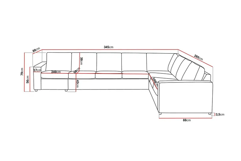 Crazy 7-sits Vändbar L-formad XX-Large Hörnsoffa i Tyg - Antracit - Möbler - Soffa - Hörnsoffa