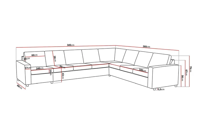 Crazy 7-sits Vändbar L-formad XX-Large Hörnsoffa i Tyg - Antracit - Möbler - Soffa - Hörnsoffa