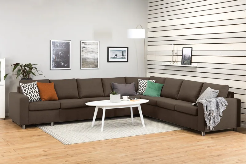 Crazy 7-sits Vändbar L-formad XX-Large Hörnsoffa i Tyg - Brun - Möbler - Soffa - Hörnsoffa