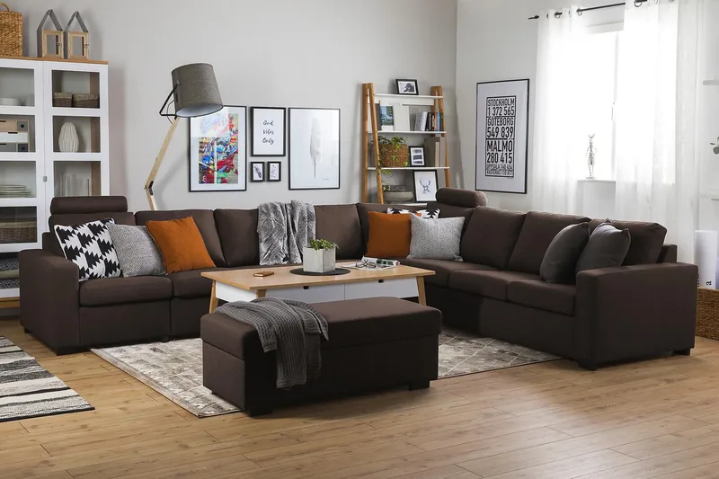Crazy 7-sits Vändbar L-formad XX-Large Hörnsoffa i Tyg - Brun - Möbler - Soffa - Hörnsoffa - Hörnsoffa med divan