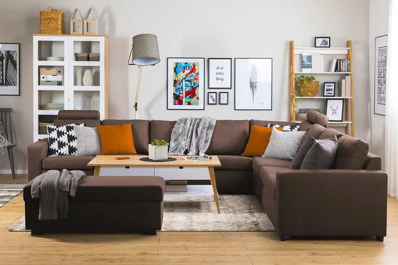 Crazy 7-sits Vändbar L-formad XX-Large Hörnsoffa i Tyg - Brun - Möbler - Soffa - Hörnsoffa - Hörnsoffa med divan