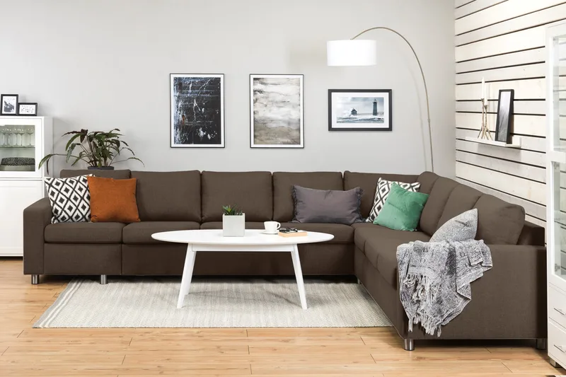 Crazy 7-sits Vändbar L-formad XX-Large Hörnsoffa i Tyg - Brun - Möbler - Soffa - Hörnsoffa