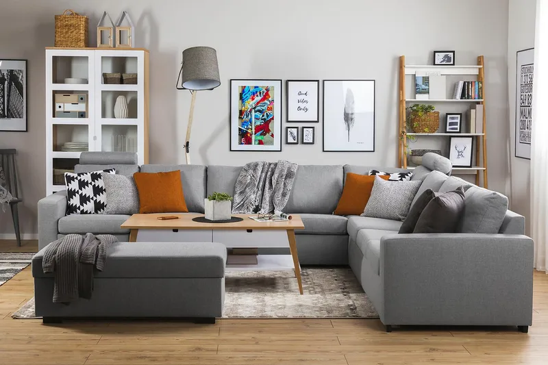 Crazy 7-sits Vändbar L-formad XX-Large Hörnsoffa i Tyg - Grå - Möbler - Soffa - Hörnsoffa