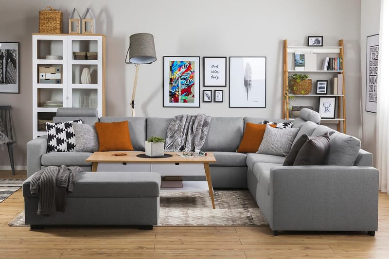 Crazy 7-sits Vändbar L-formad XX-Large Hörnsoffa i Tyg - Grå - Möbler - Soffa - Hörnsoffa