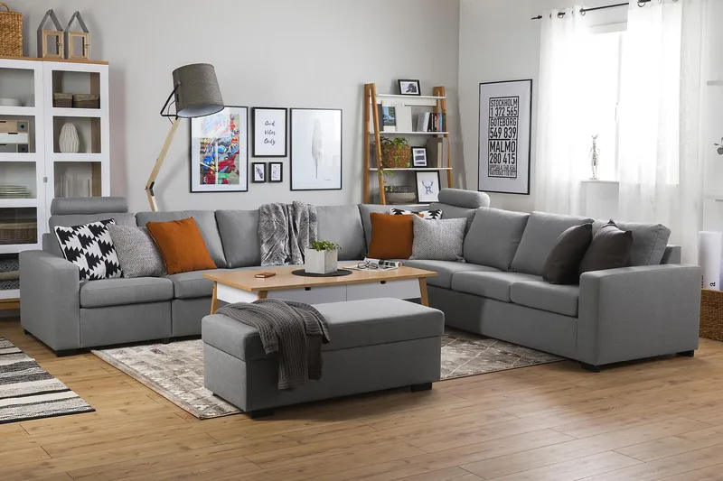Crazy 7-sits Vändbar L-formad XX-Large Hörnsoffa i Tyg - Grå - Möbler - Soffa - Hörnsoffa