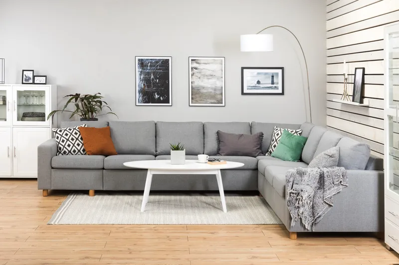 Crazy 7-sits Vändbar L-formad XX-Large Hörnsoffa i Tyg - Grå - Möbler - Soffa - Hörnsoffa