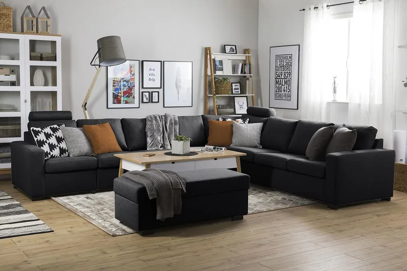 Crazy 7-sits Vändbar L-formad XX-Large Hörnsoffa i Tyg - Mörkgrå - Möbler - Soffa - Hörnsoffa