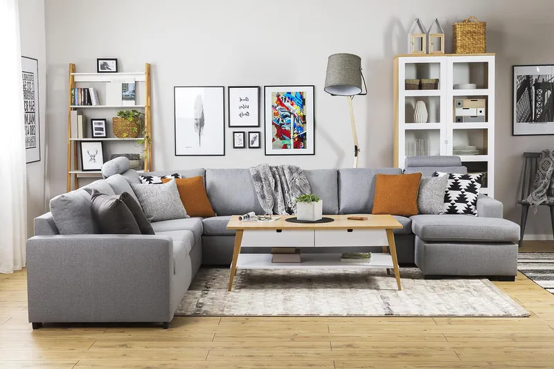 Crazy 7-sits Vändbar U-formad XX-Large Hörnsoffa med divan i Tyg - Grå - Möbler - Soffa - Hörnsoffa - Hörnsoffa med divan