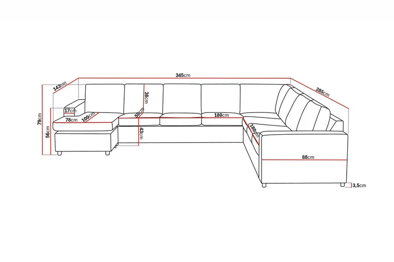 Crazy 7-sits Vändbar U-formad XX-Large Hörnsoffa med divan i Tyg - Mörkgrå / Antracit - Möbler - Soffa - Hörnsoffa - Hörnsoffa med divan