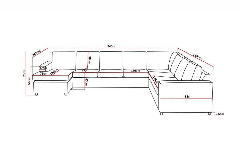 Crazy 7-sits Vändbar U-formad XX-Large Hörnsoffa med divan i Tyg - Mörkgrå / Antracit - Möbler - Soffa - Hörnsoffa - Hörnsoffa med divan